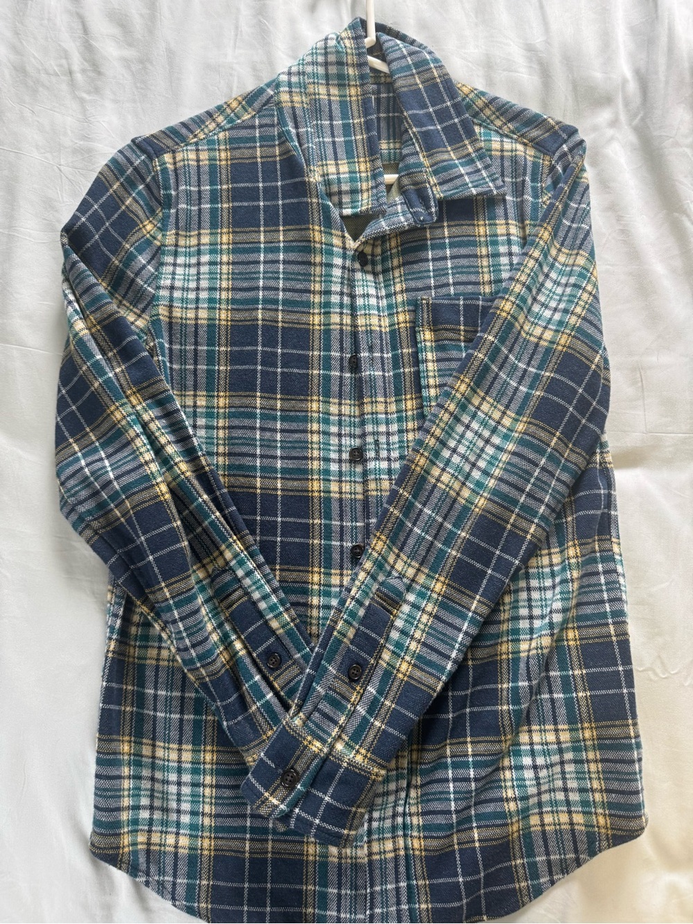 Like New J. Crew Navy, Teal & Cream Plaid Button-Down Shirt